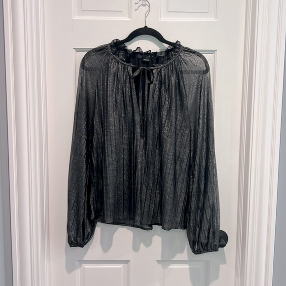 Sanctuary Live It Up Black Metallic Peasant Blouse Long Sleeve Metallic Gray - Picture 4 of 7
